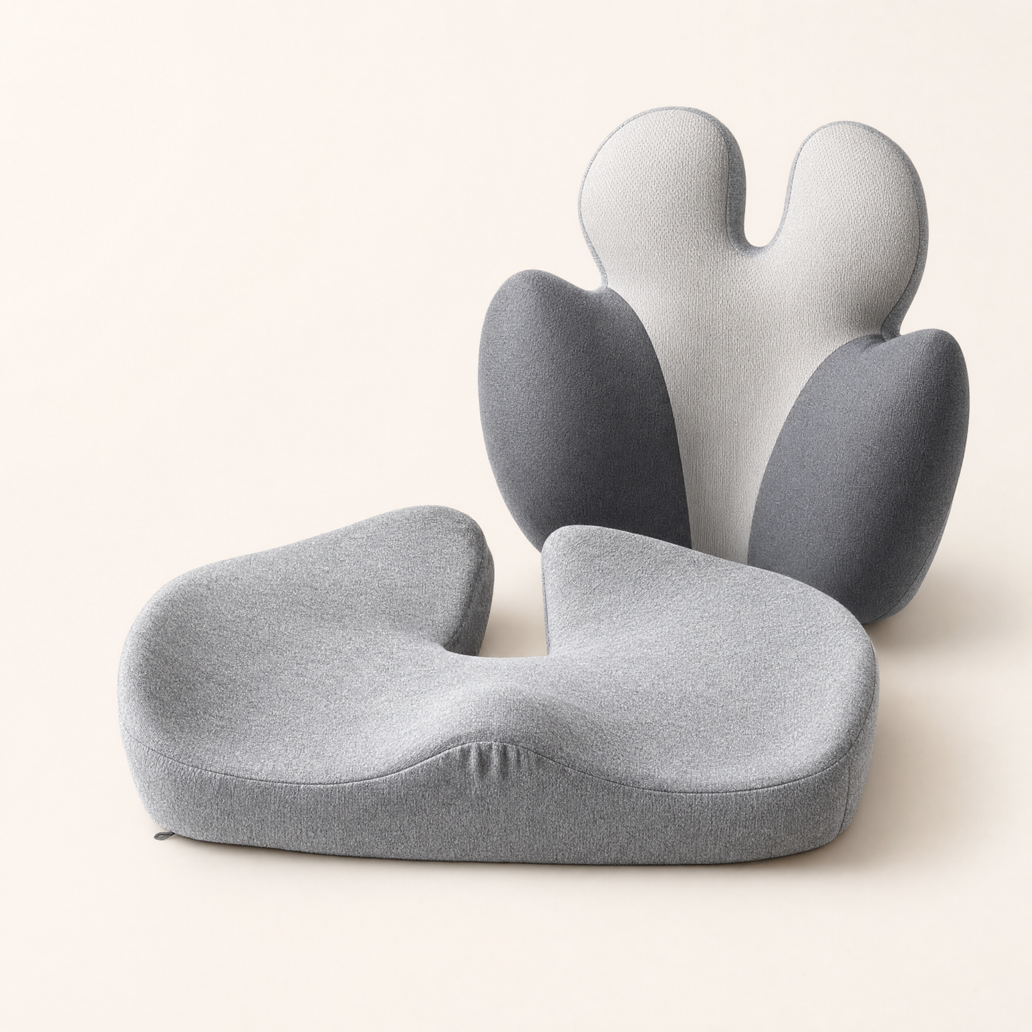 VESU orthopedic seat cushion and lumbar cushion shown together as a matching set